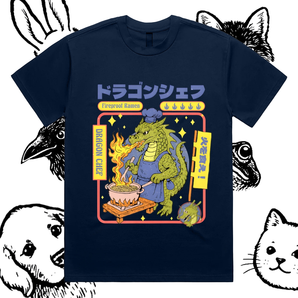 Dragon Chef: Fireproof Ramen Cotton Classic Fit Retro Dark Humor Graphic Tee
