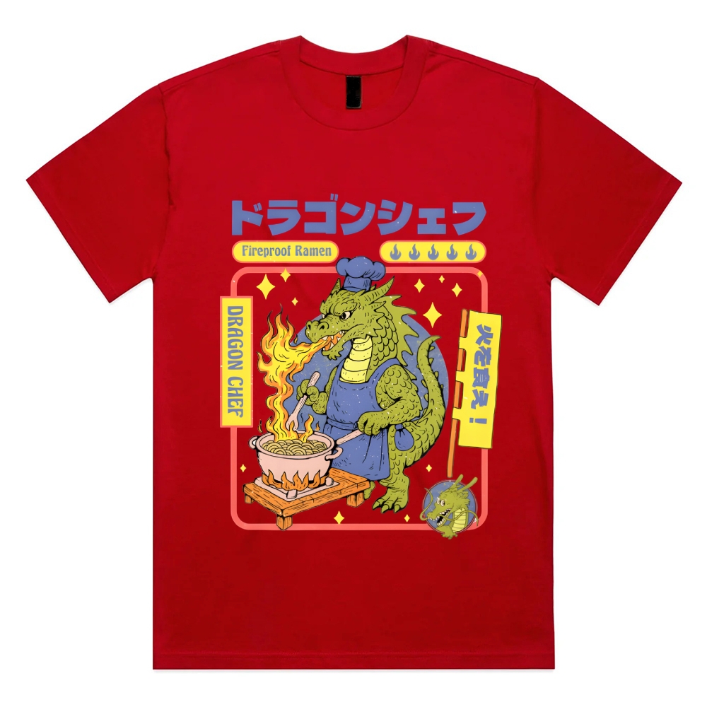 Dragon Chef: Fireproof Ramen Cotton Classic Fit Retro Dark Humor Graphic Tee