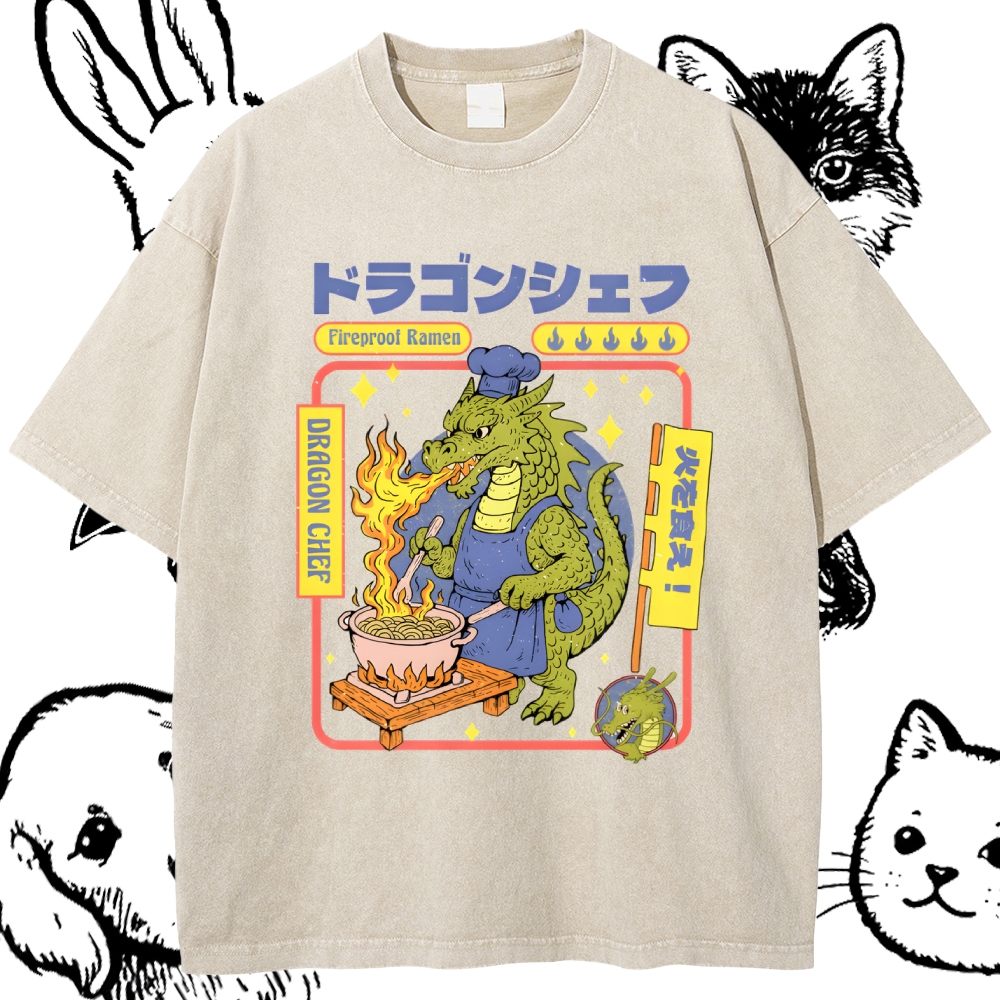Dragon Chef: Fireproof Ramen Cotton Vintage Wash Classic Graphic Tee