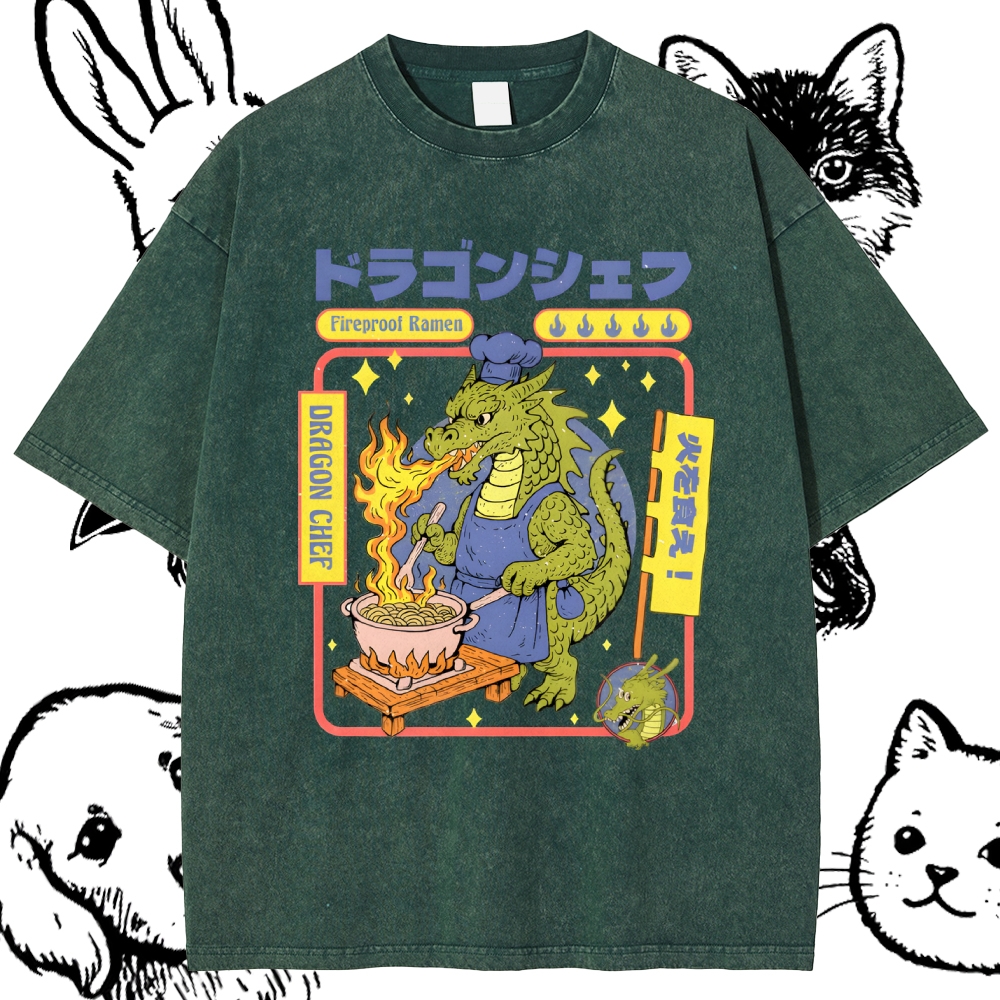 Dragon Chef: Fireproof Ramen Cotton Vintage Wash Classic Graphic Tee