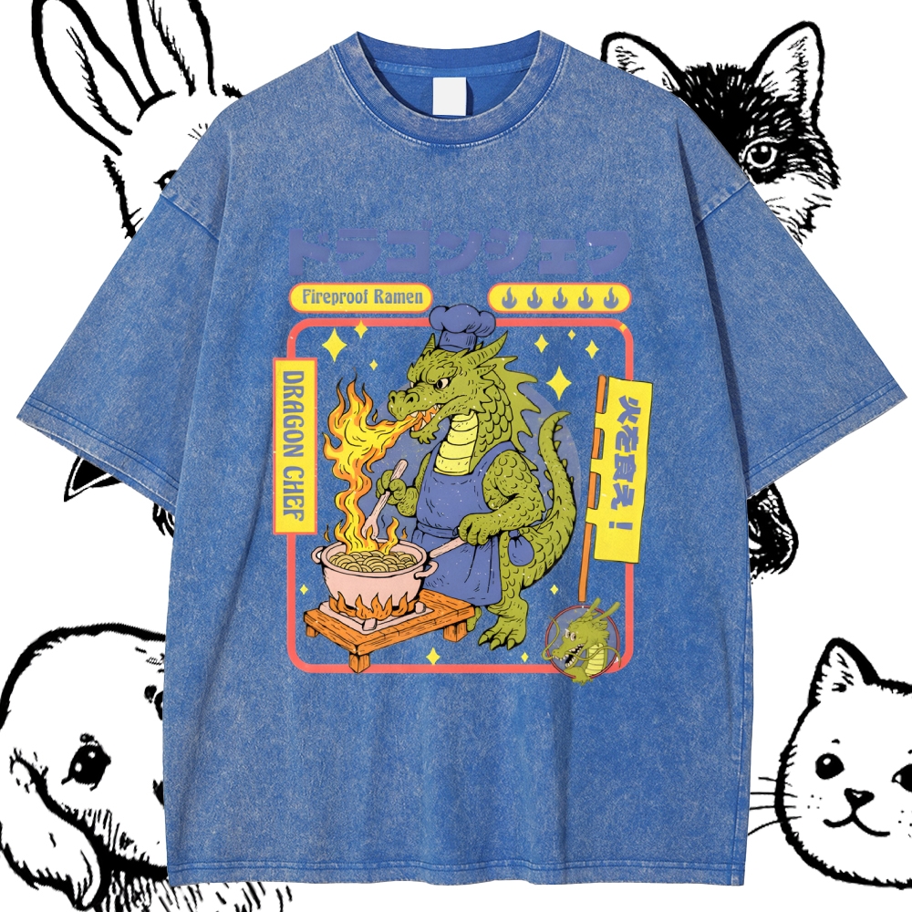 Dragon Chef: Fireproof Ramen Cotton Vintage Wash Classic Graphic Tee