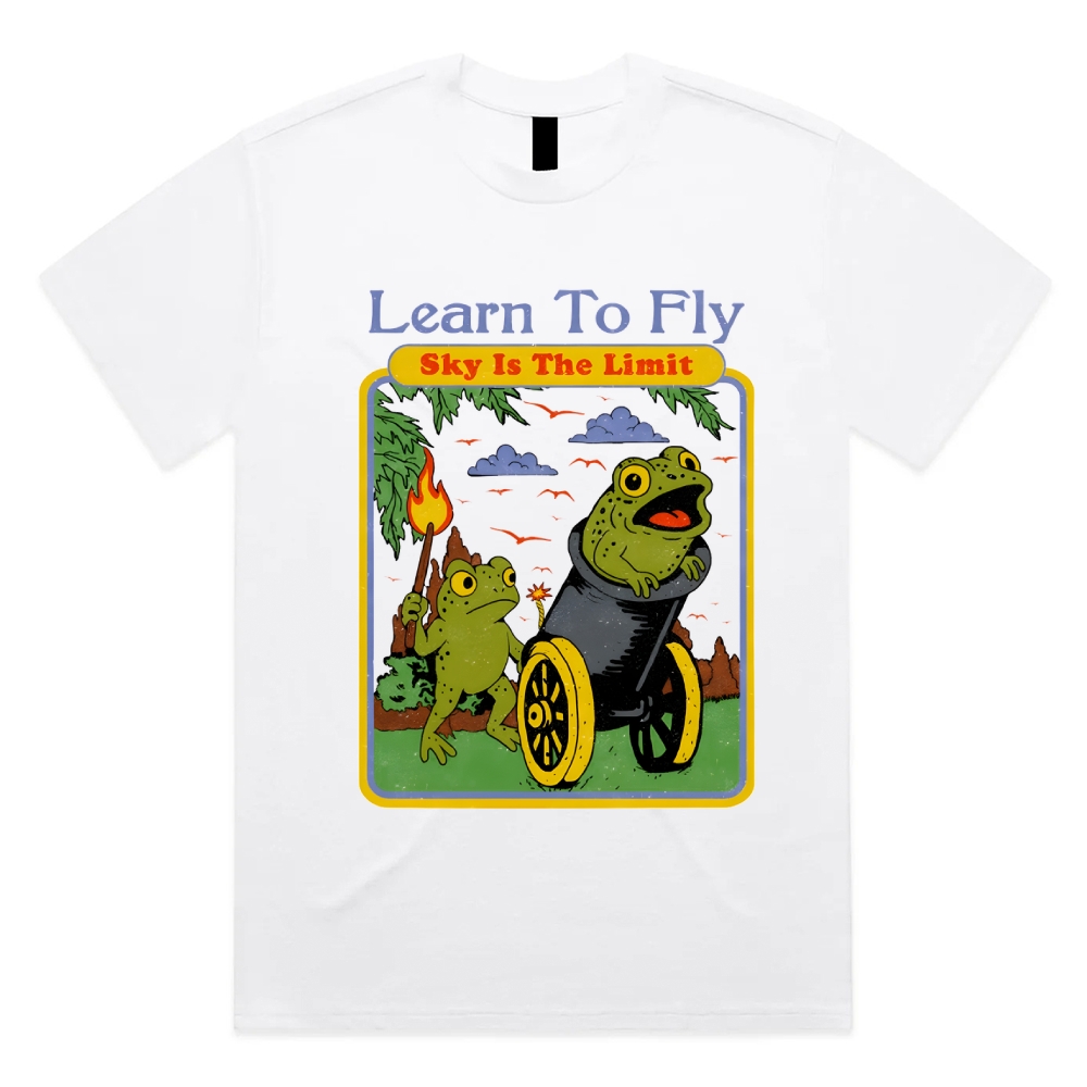 Skyward Frogs Cannon Cotton Classic Fit Retro Dark Humor Graphic Tee