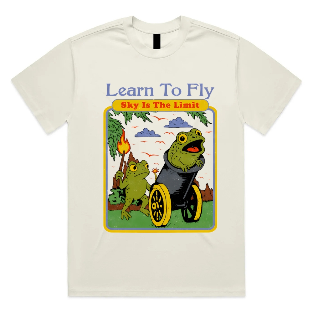 Skyward Frogs Cannon Cotton Classic Fit Retro Dark Humor Graphic Tee