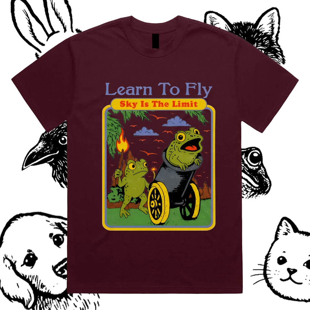 Skyward Frogs Cannon Cotton Classic Fit Retro Dark Humor Graphic Tee