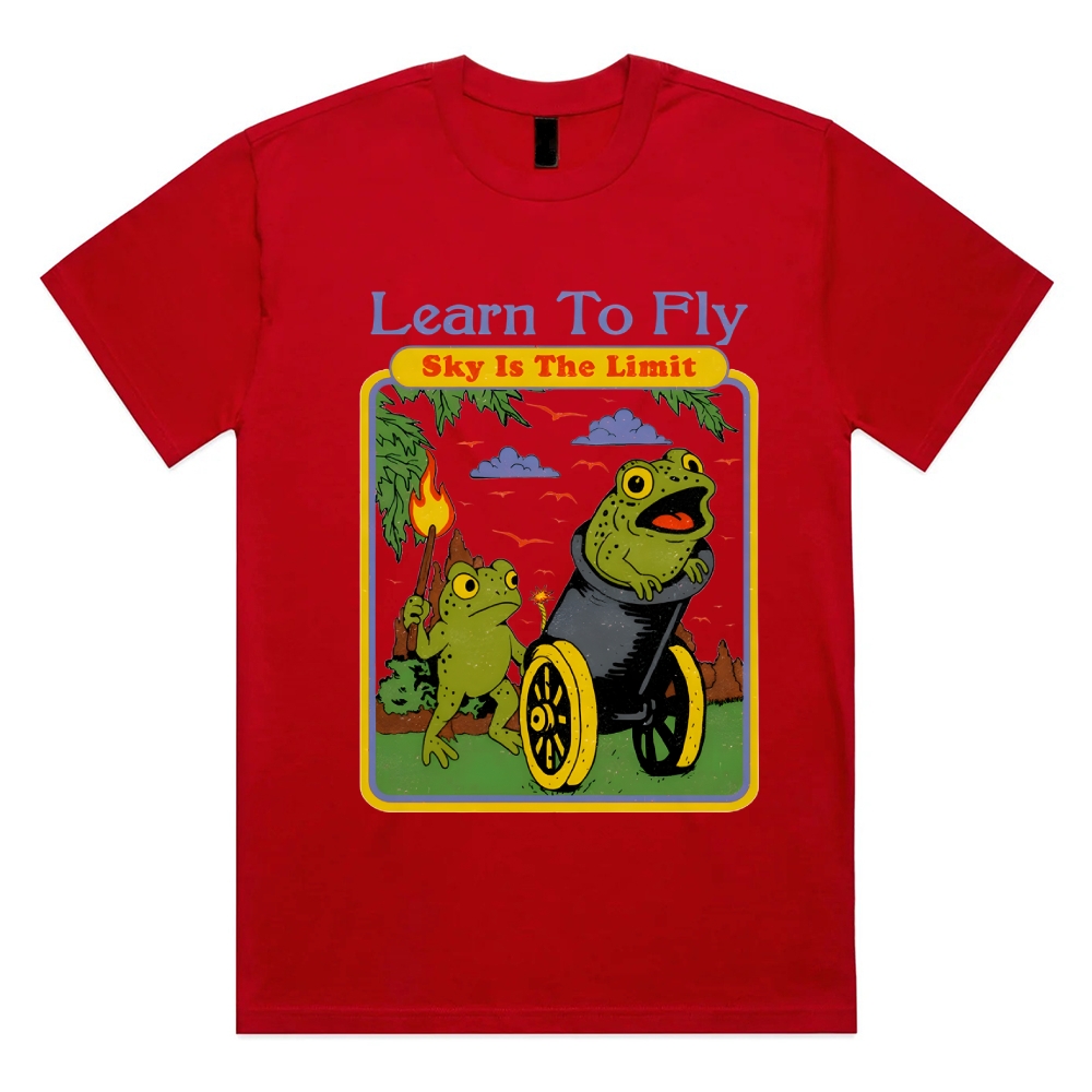 Skyward Frogs Cannon Cotton Classic Fit Retro Dark Humor Graphic Tee