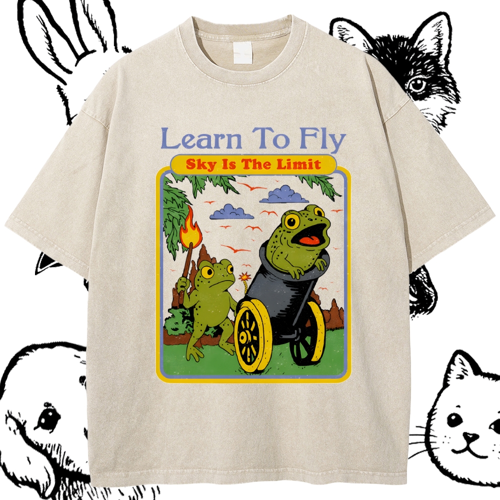 Skyward Frogs Cannon Cotton Vintage Wash Classic Graphic Tee