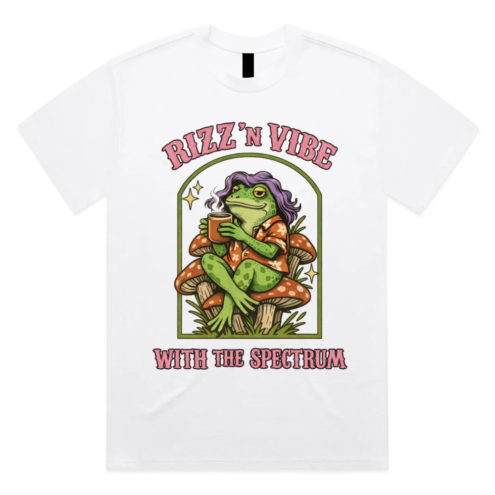 Rizz 'N Vibe Neurodiverse Frog Cotton Classic Fit Retro Dark Humor Graphic Tee
