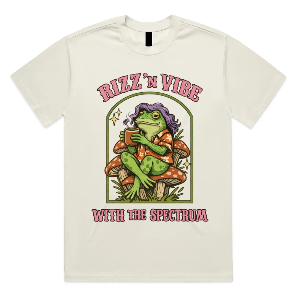 Rizz 'N Vibe Neurodiverse Frog Cotton Classic Fit Retro Dark Humor Graphic Tee