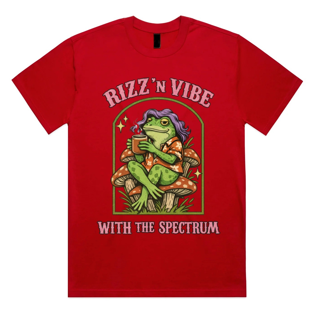 Rizz 'N Vibe Neurodiverse Frog Cotton Classic Fit Retro Dark Humor Graphic Tee