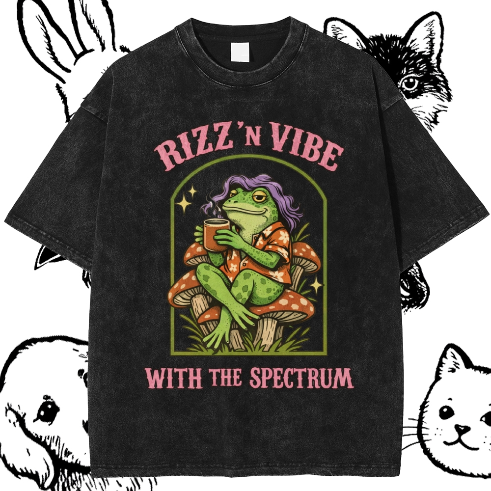 Rizz 'N Vibe Neurodiverse Frog Cotton Vintage Wash Classic Graphic Tee