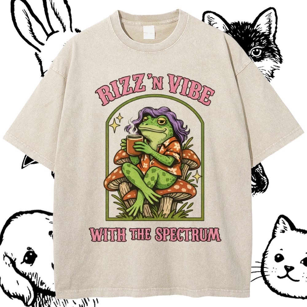 Rizz 'N Vibe Neurodiverse Frog Cotton Vintage Wash Classic Graphic Tee