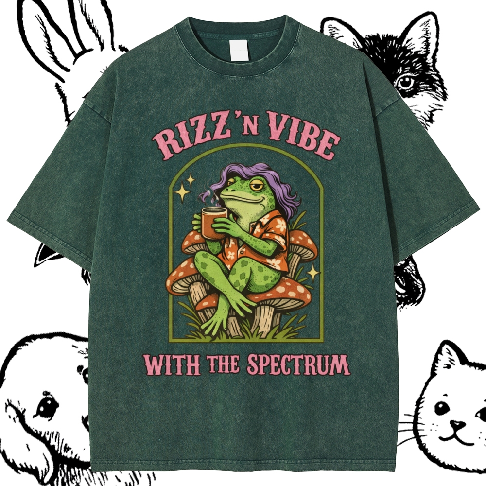 Rizz 'N Vibe Neurodiverse Frog Cotton Vintage Wash Classic Graphic Tee