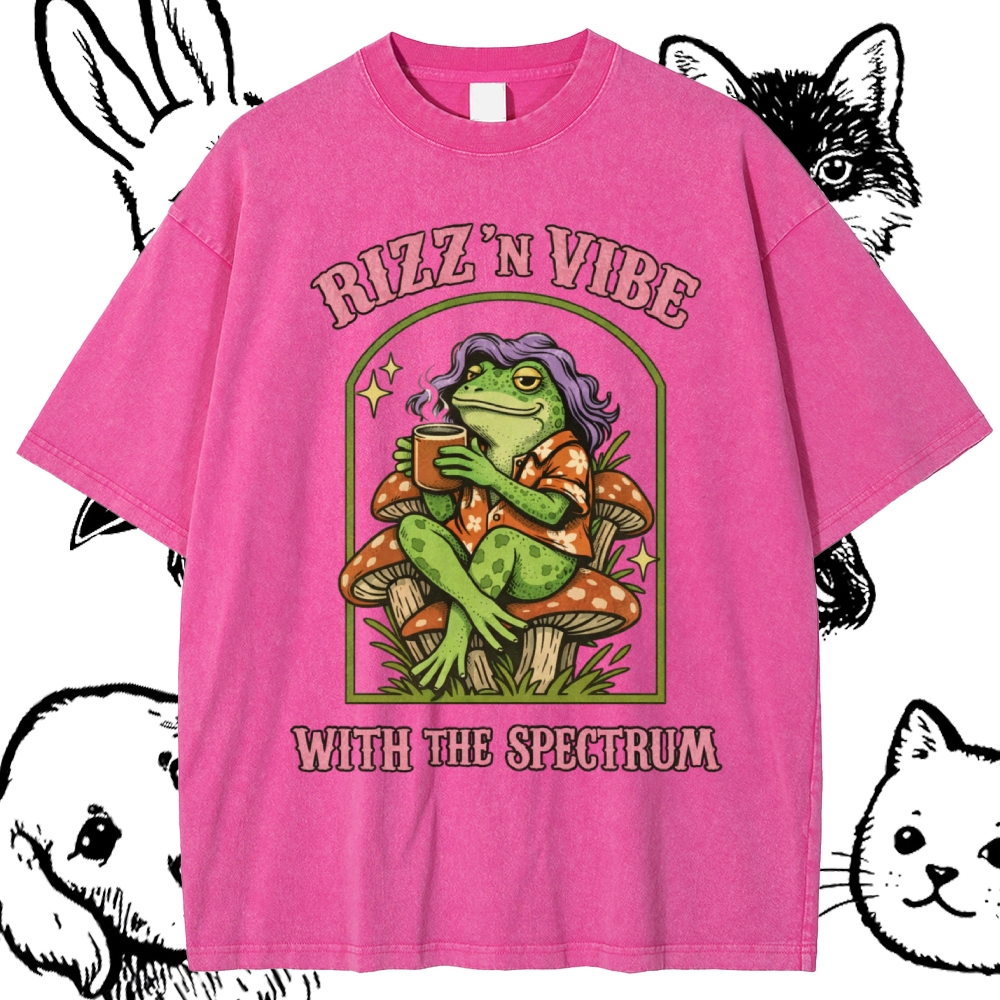 Rizz 'N Vibe Neurodiverse Frog Cotton Vintage Wash Classic Graphic Tee