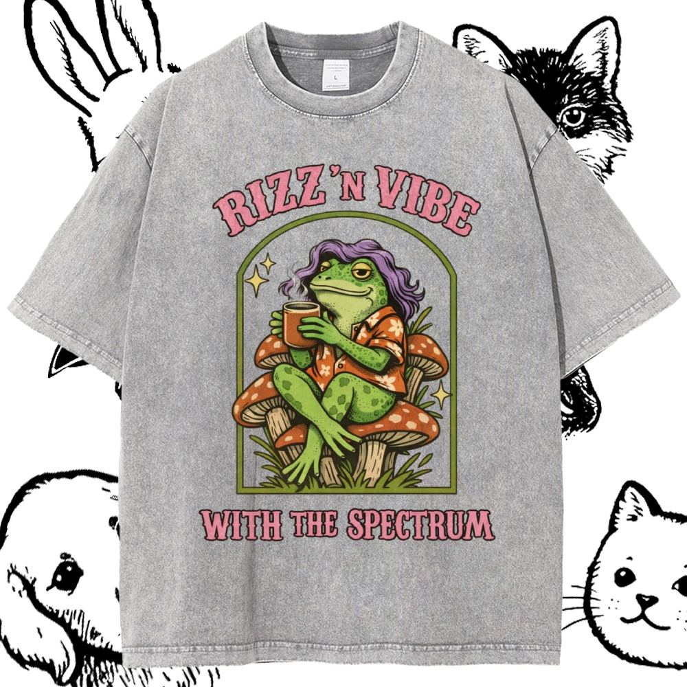 Rizz 'N Vibe Neurodiverse Frog Cotton Vintage Wash Classic Graphic Tee