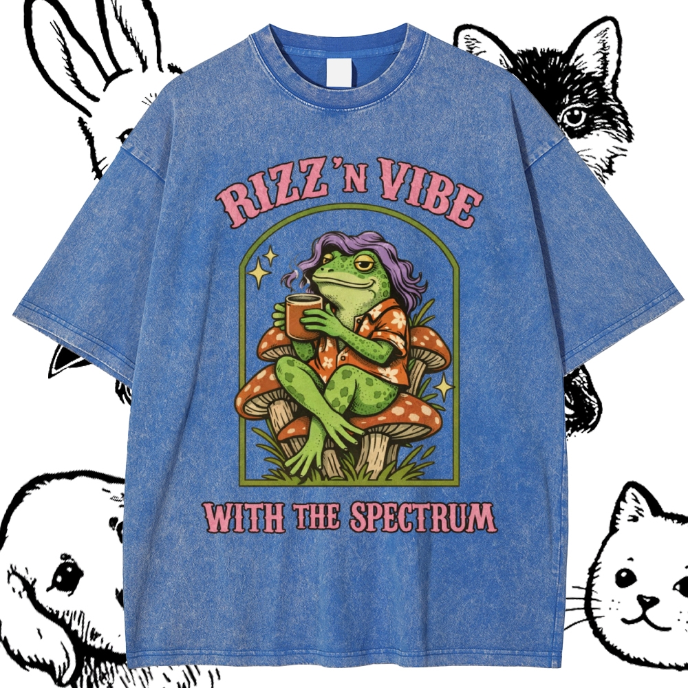 Rizz 'N Vibe Neurodiverse Frog Cotton Vintage Wash Classic Graphic Tee