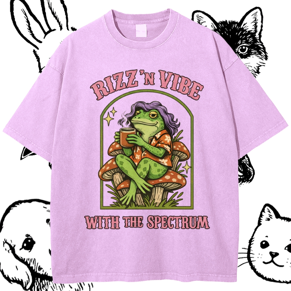 Rizz 'N Vibe Neurodiverse Frog Cotton Vintage Wash Classic Graphic Tee