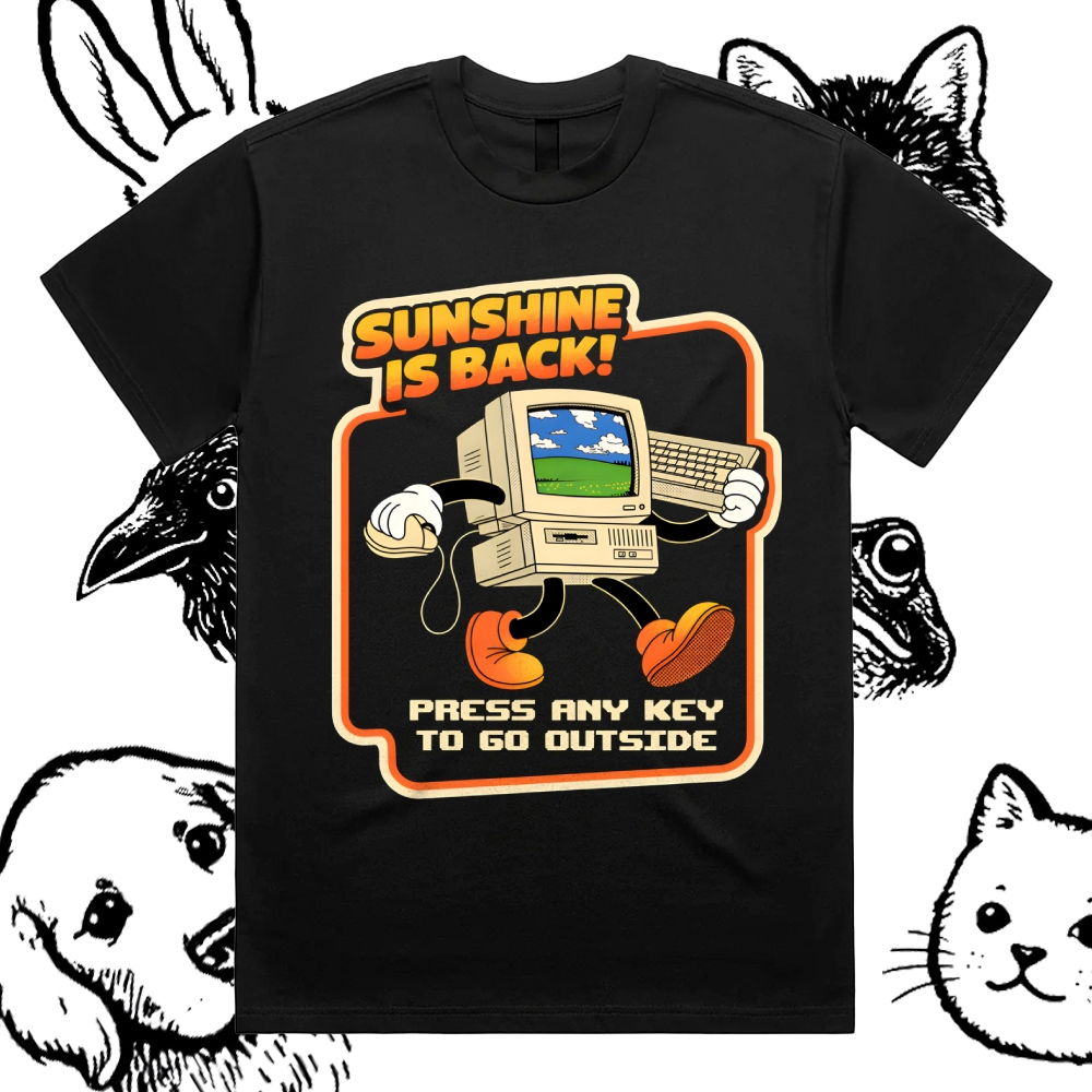 Sunshine Is Back Retro Computer Cotton Classic Fit Retro Dark Humor Graphic Tee