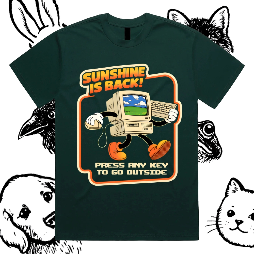 Sunshine Is Back Retro Computer Cotton Classic Fit Retro Dark Humor Graphic Tee