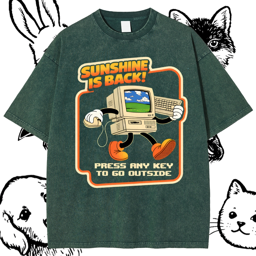 Sunshine Is Back Retro Computer Cotton Vintage Wash Classic Graphic Tee