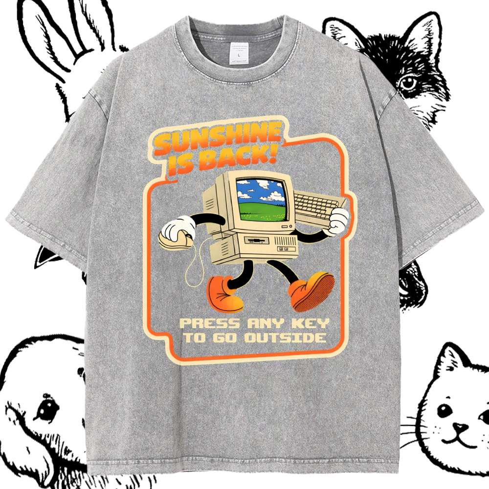 Sunshine Is Back Retro Computer Cotton Vintage Wash Classic Graphic Tee