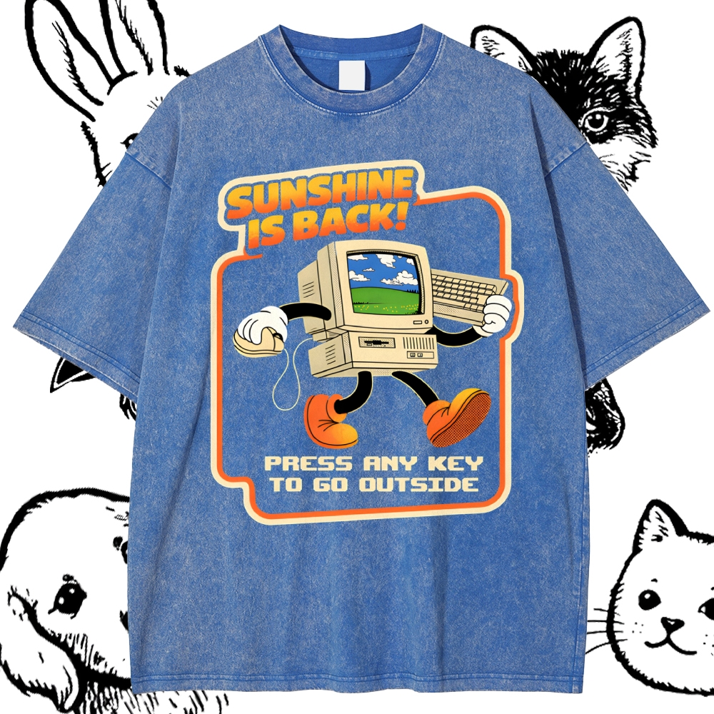 Sunshine Is Back Retro Computer Cotton Vintage Wash Classic Graphic Tee
