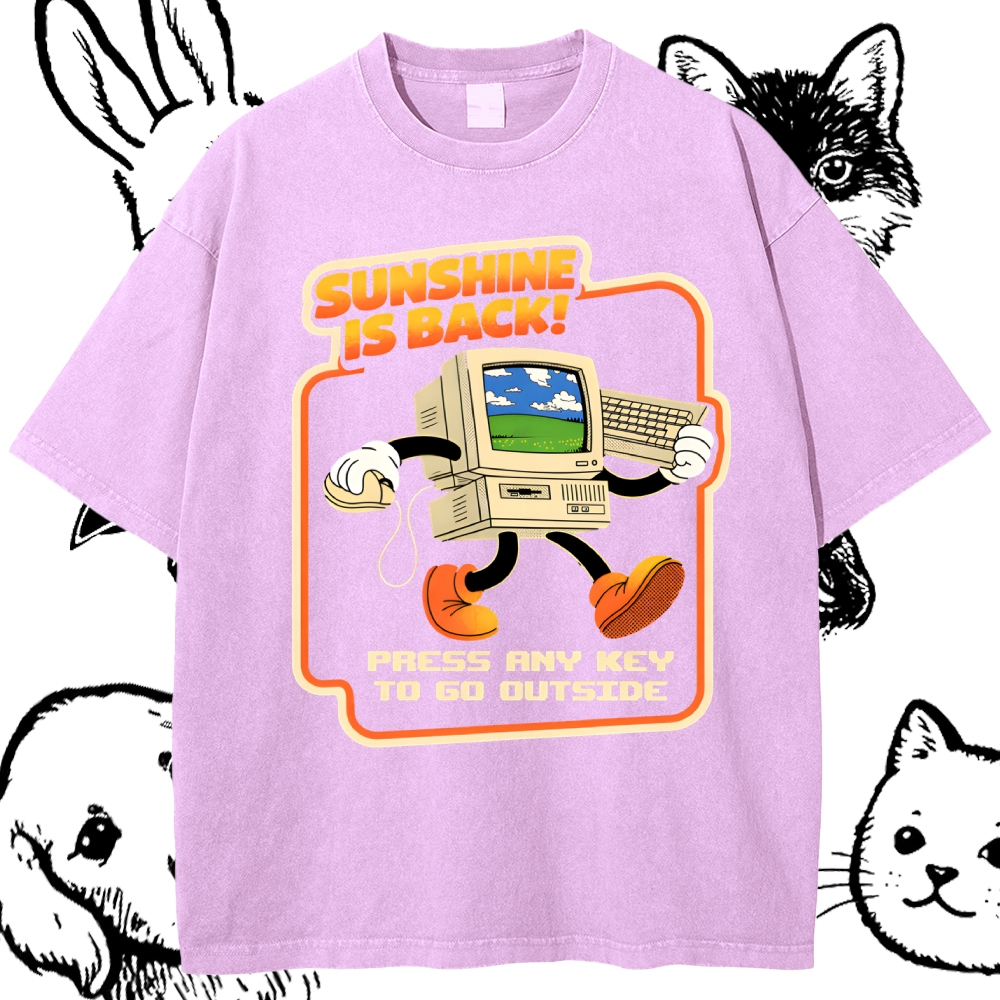 Sunshine Is Back Retro Computer Cotton Vintage Wash Classic Graphic Tee
