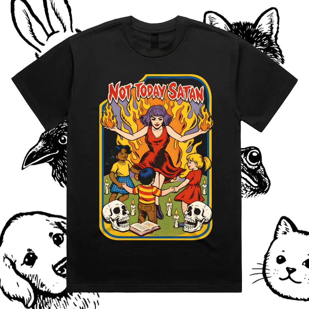 Not Today Satan Cotton Classic Fit Retro Dark Humor Graphic Tee