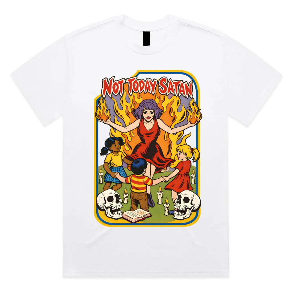 Not Today Satan Cotton Classic Fit Retro Dark Humor Graphic Tee