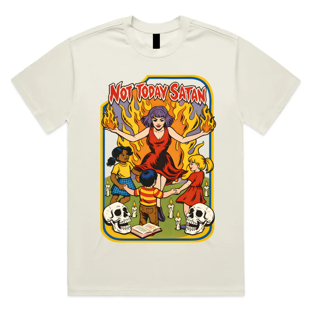 Not Today Satan Cotton Classic Fit Retro Dark Humor Graphic Tee