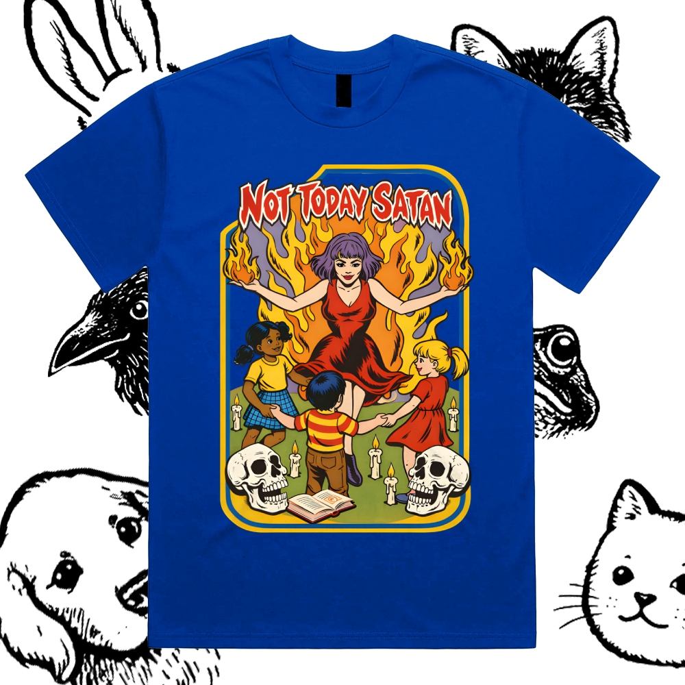 Not Today Satan Cotton Classic Fit Retro Dark Humor Graphic Tee