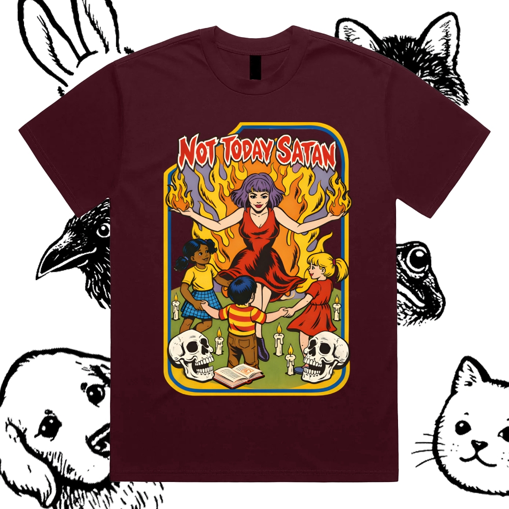 Not Today Satan Cotton Classic Fit Retro Dark Humor Graphic Tee