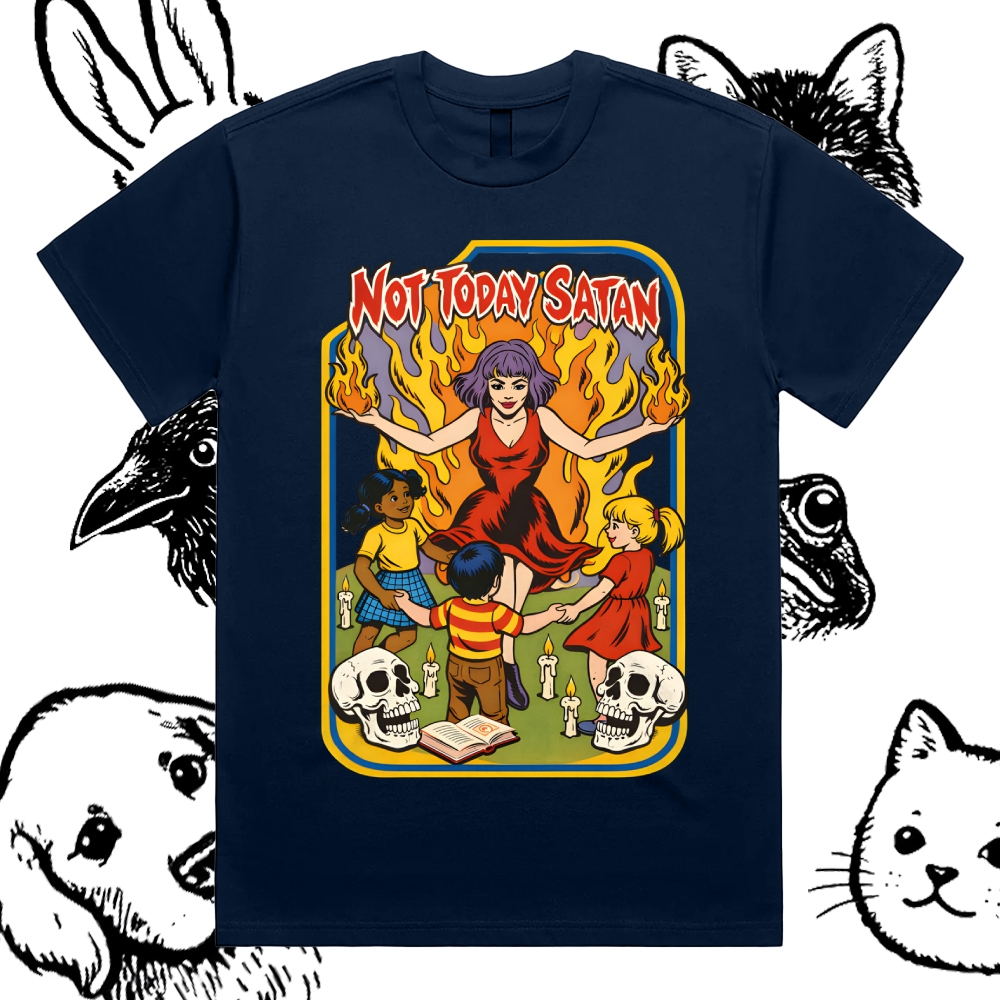 Not Today Satan Cotton Classic Fit Retro Dark Humor Graphic Tee