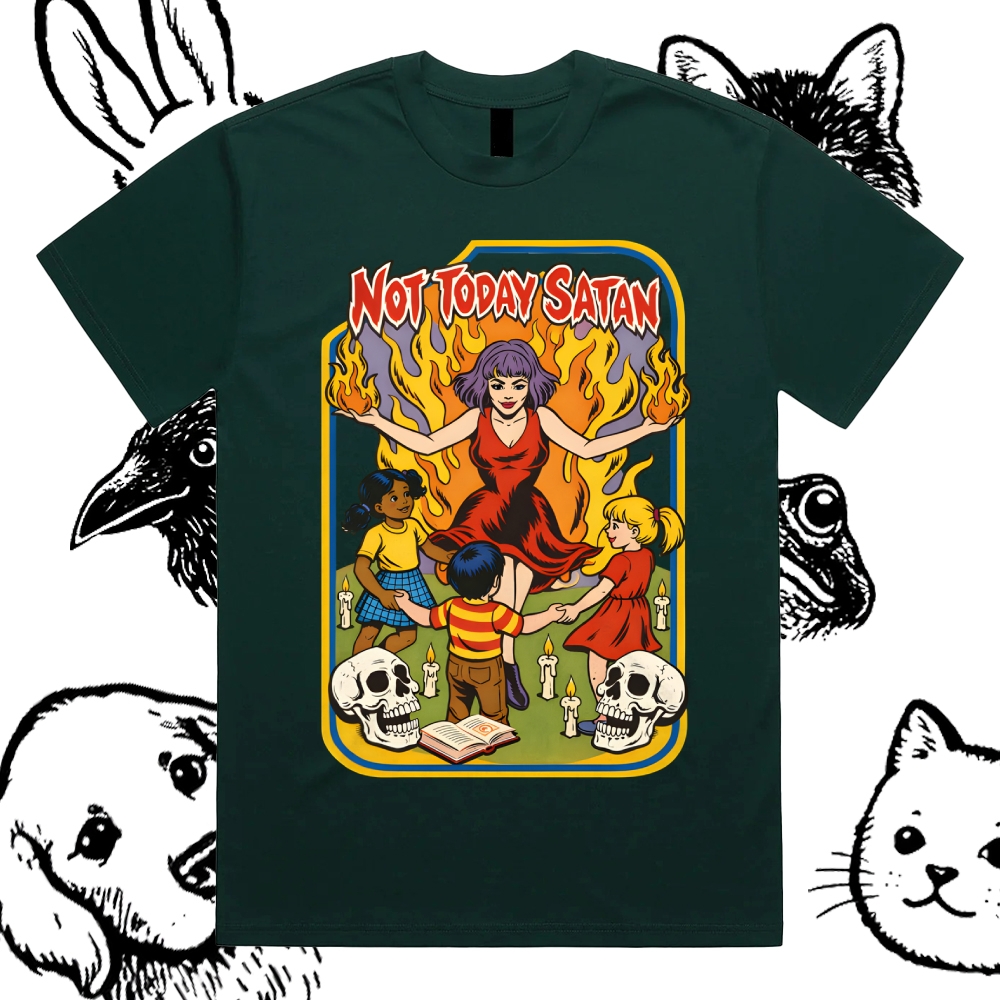 Not Today Satan Cotton Classic Fit Retro Dark Humor Graphic Tee