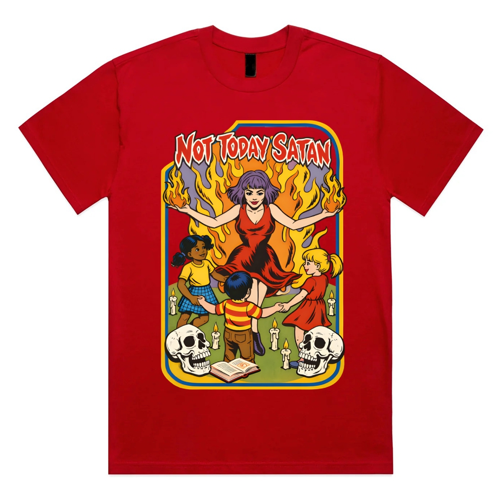 Not Today Satan Cotton Classic Fit Retro Dark Humor Graphic Tee