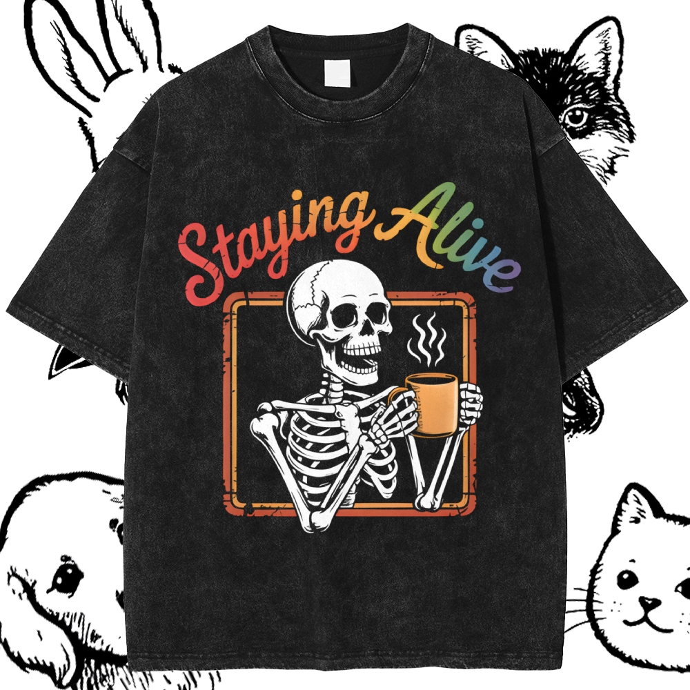 Staying Alive Cotton Vintage Wash Classic Graphic Tee