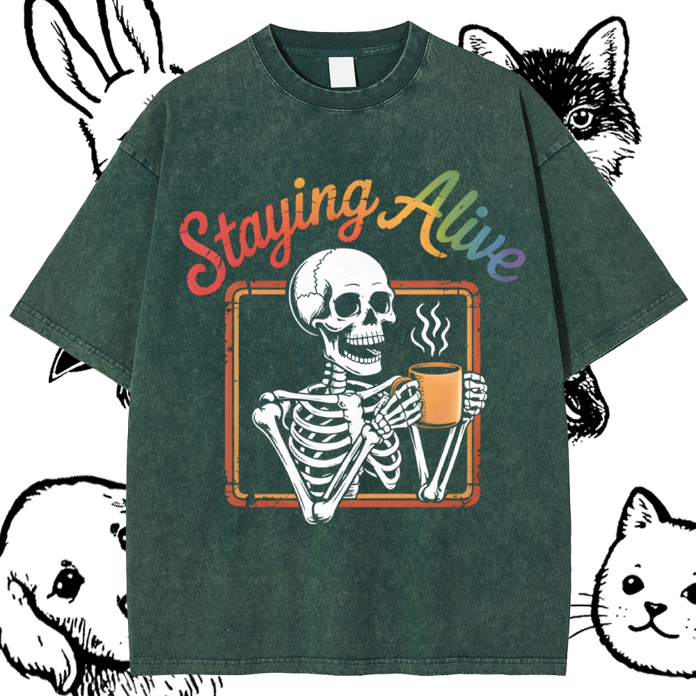 Staying Alive Cotton Vintage Wash Classic Graphic Tee