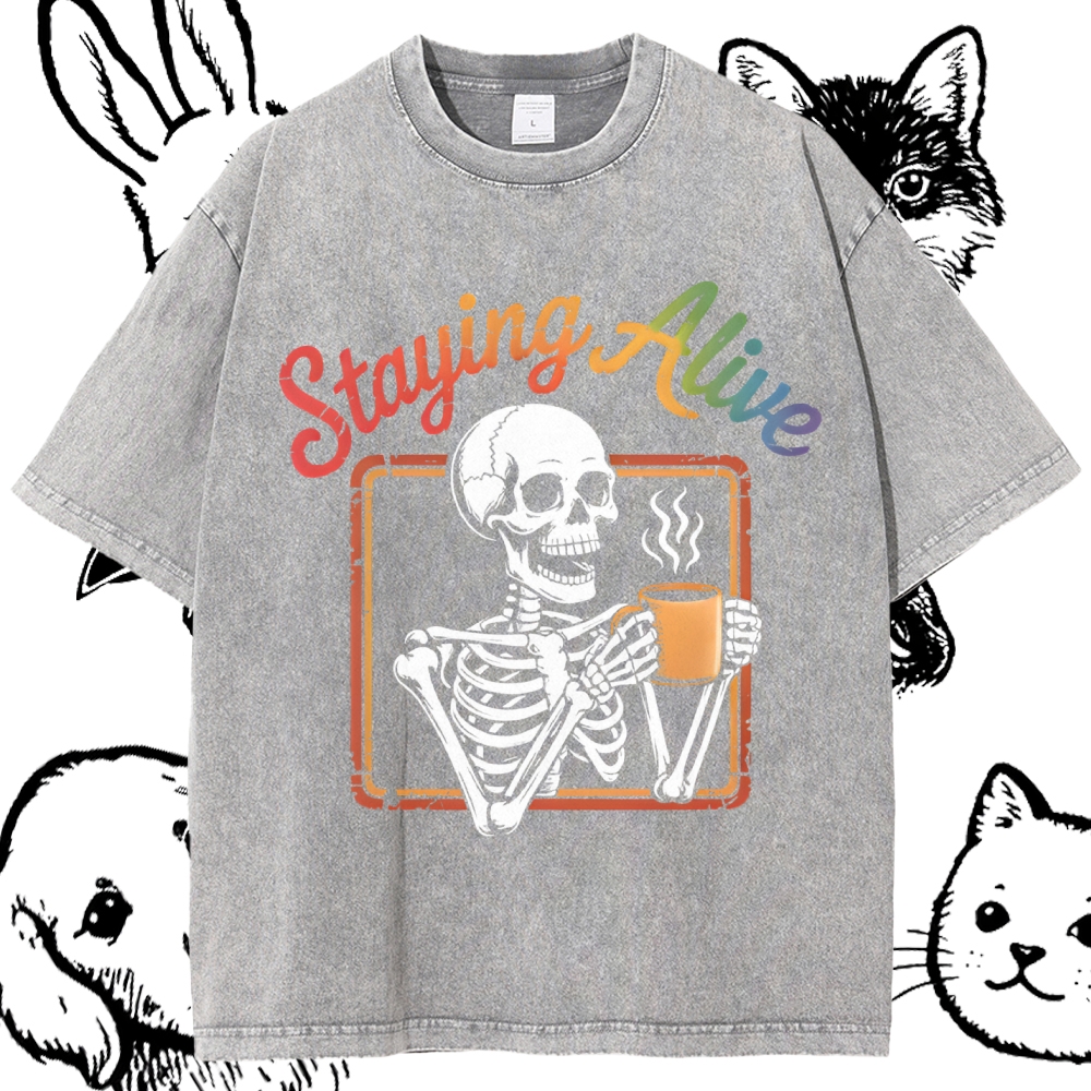 Staying Alive Cotton Vintage Wash Classic Graphic Tee