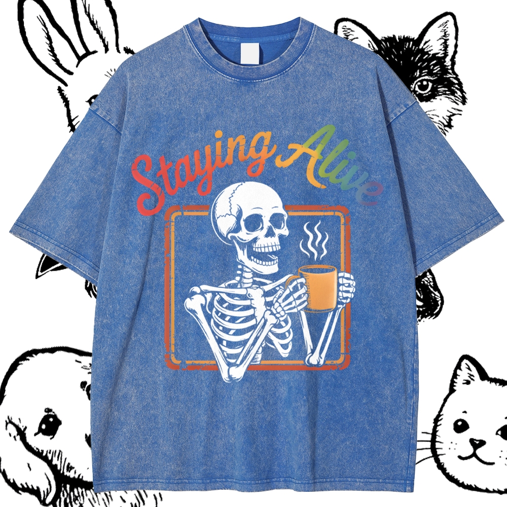 Staying Alive Cotton Vintage Wash Classic Graphic Tee