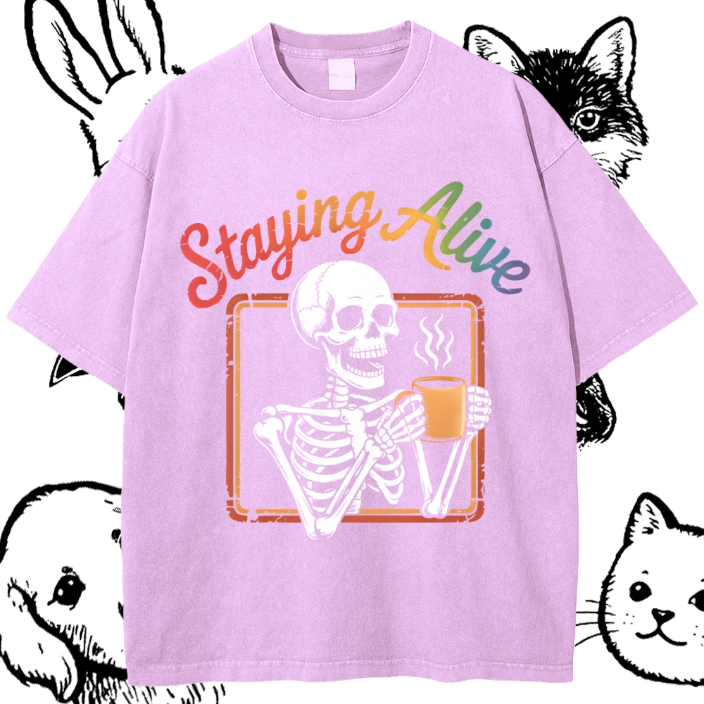 Staying Alive Cotton Vintage Wash Classic Graphic Tee