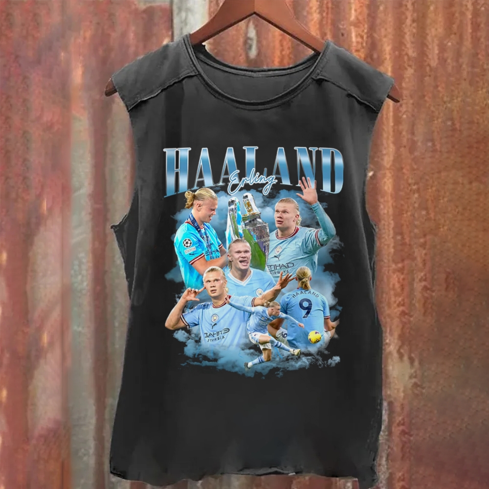 Erling Haaland: The Etihad Strike King Washed Tank Top
