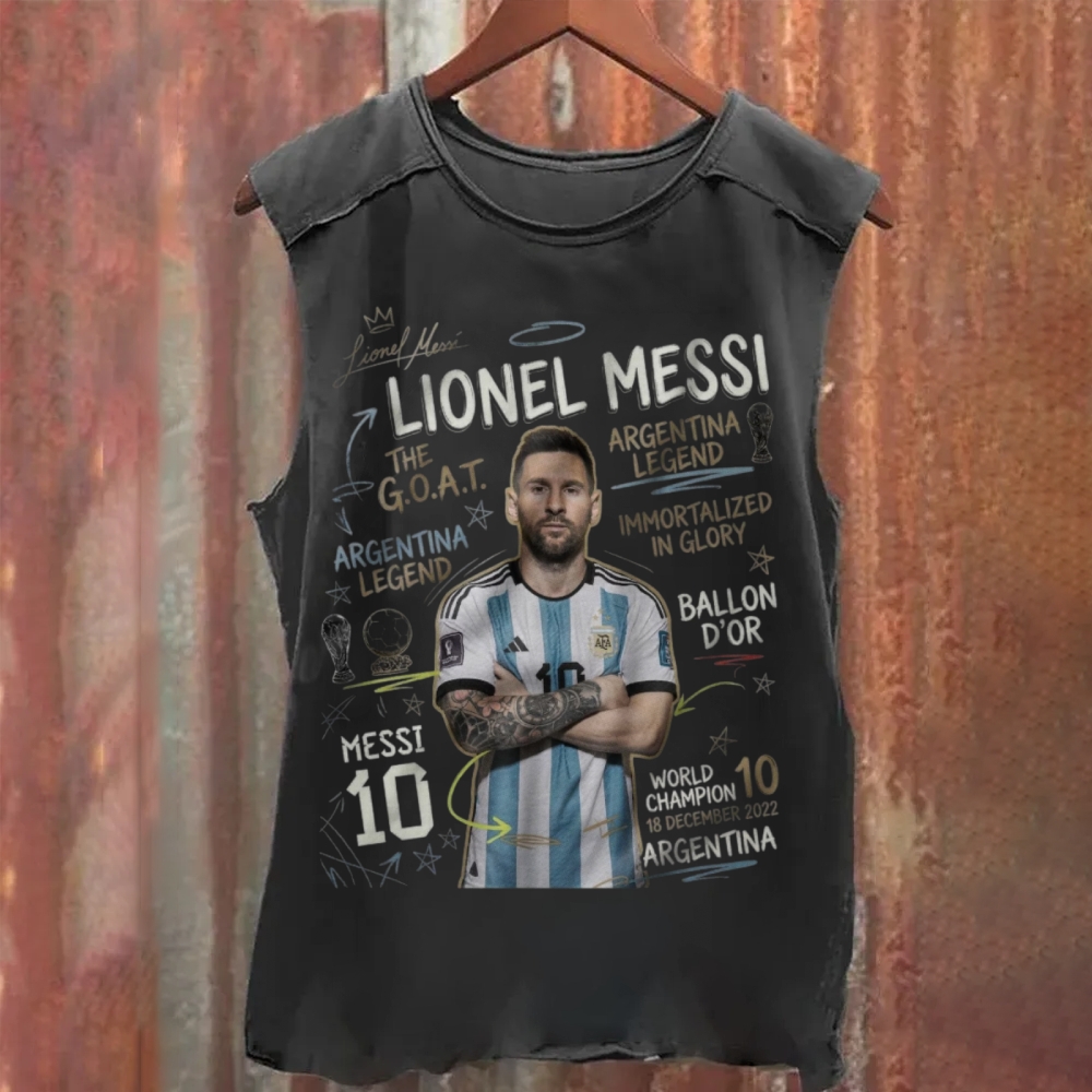 Lionel Messi: The Immortal GOAT Sketch Washed Tank Top