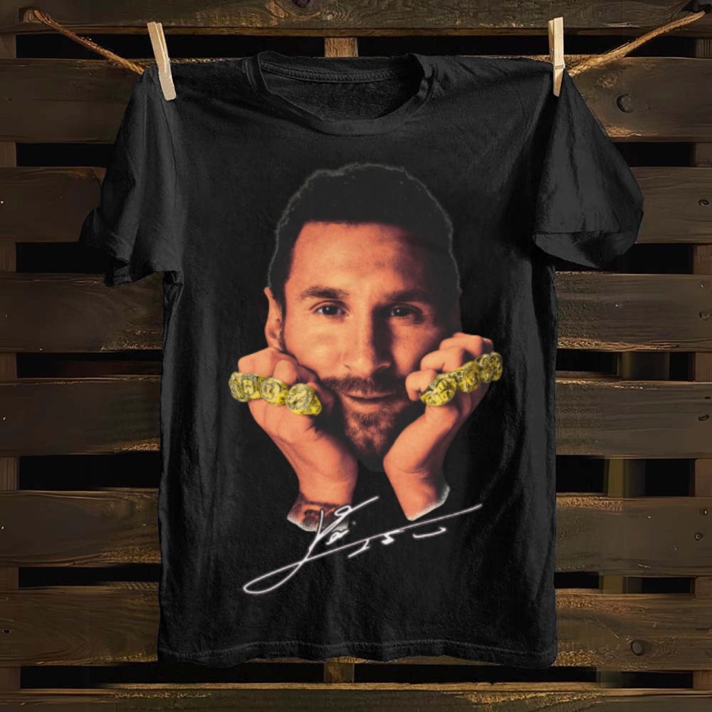 Lionel Messi 8 Ballon d'Or Rings GOAT cotton T-shirt