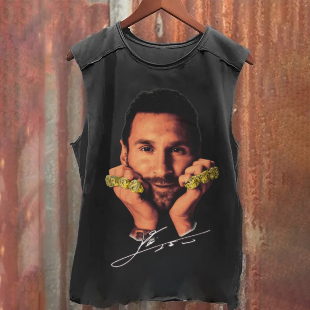 Lionel Messi 8 Ballon d'Or Rings GOAT Washed Tank Top