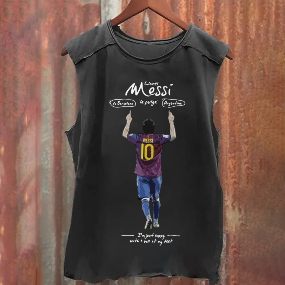 Lionel Messi Barcelona 10 Celebration Back Washed Tank Top