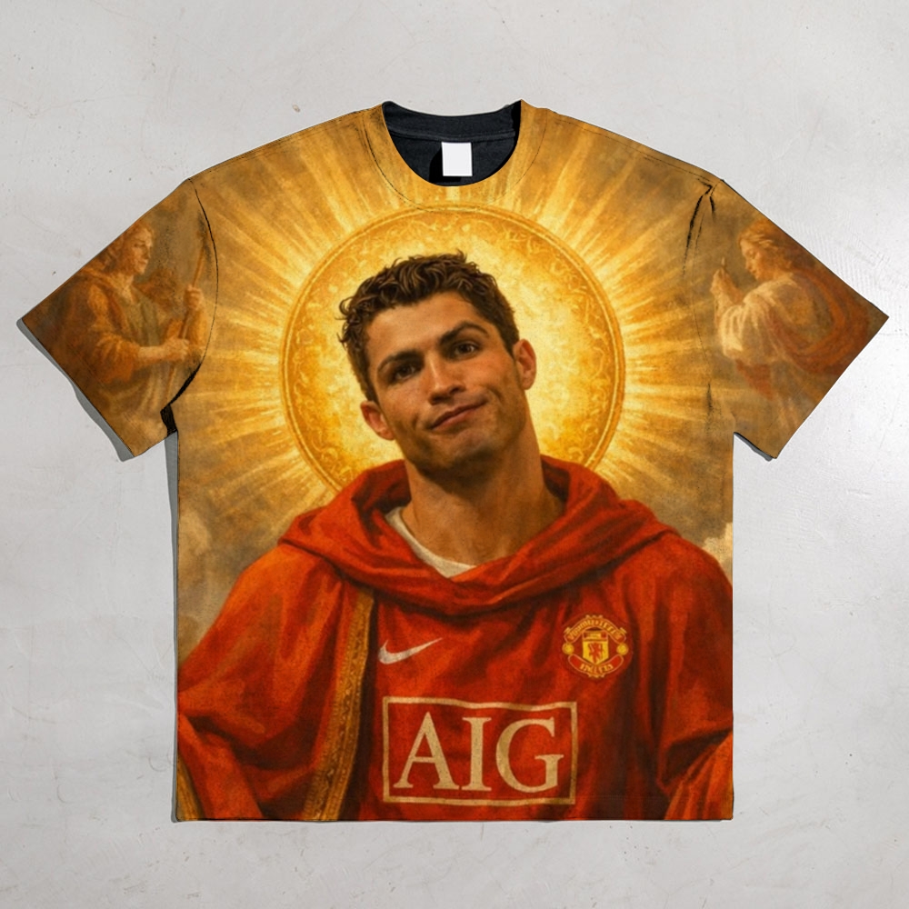 CR7 Vintage Religious Saint Oil Painting Graphic All-over print pure cotton t-shirt 