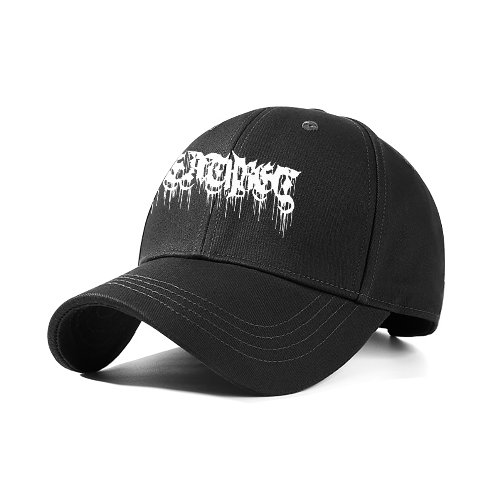 Heavy Metal Splatter Gothic Typo Distressed Dad Trendy baseball cap