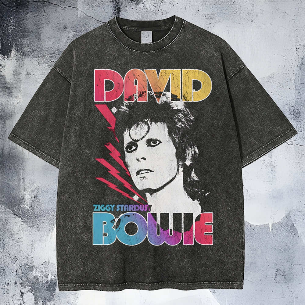 David Bowie Ziggy Stardust Face Lightning Washed T-Shirt 