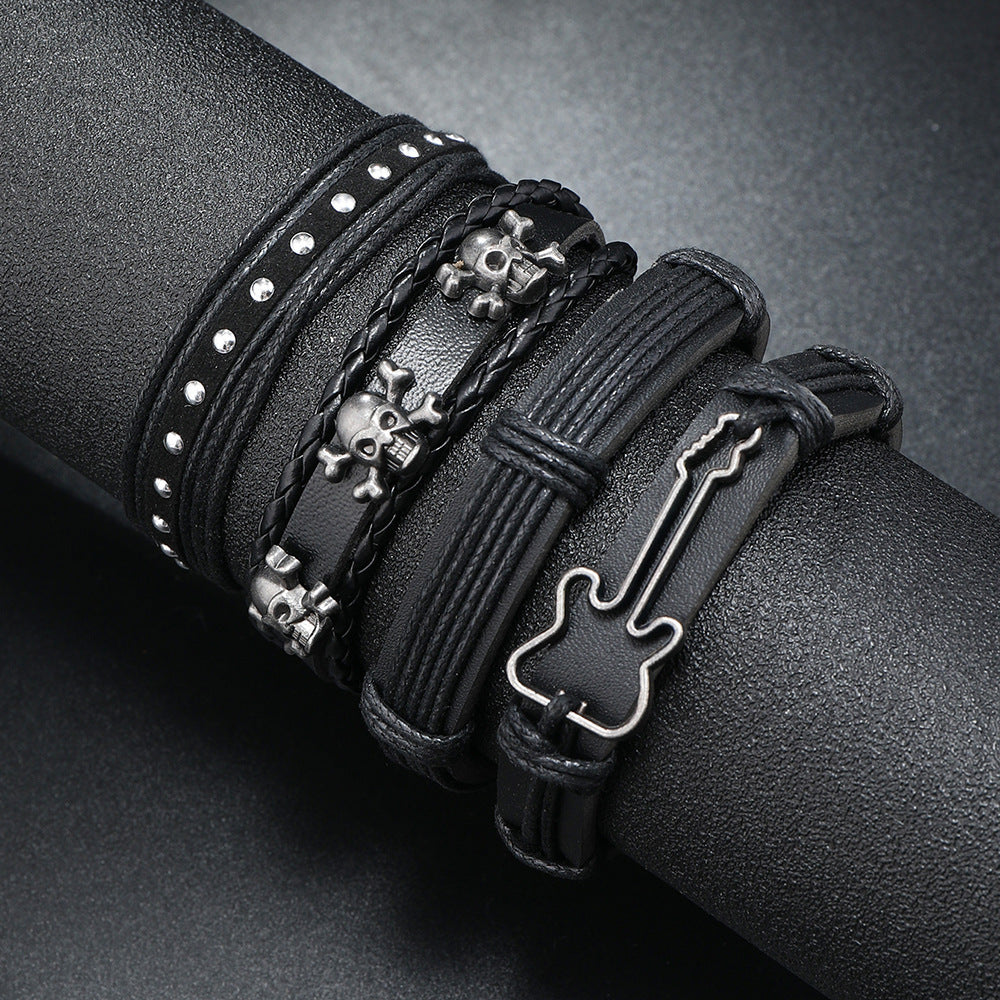 Men's Simple Guitar Tone Skull Combination Bracelet