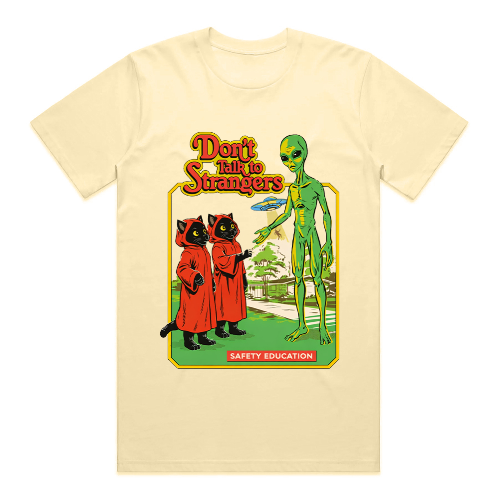 Don't Talk To Strangers – 100% Cotton Classic Fit Retro Dark Humor Graphic Tee