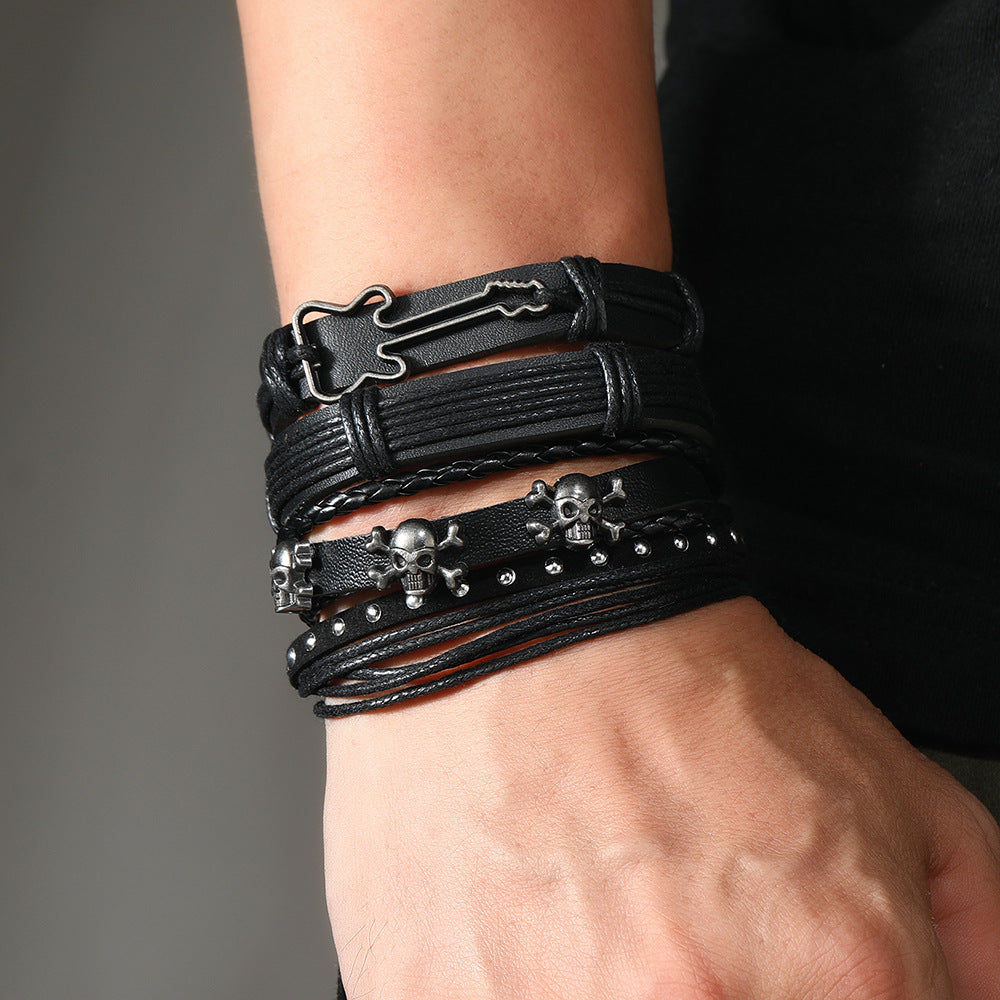 Men's Simple Guitar Tone Skull Combination Bracelet